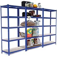 3 bahía resistente garaje estantería de acero – estantería (275 kg por estante (5 niveles 1800 mm H x 900 mm W x 450 mm…